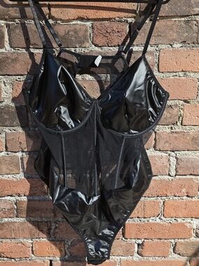 Black Mesh & Faux Leather Bodysuit